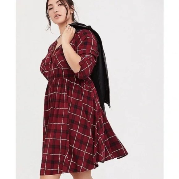 TORRID Red & Black Plaid Mini Challis Shirt Dress - Picture 5 of 16